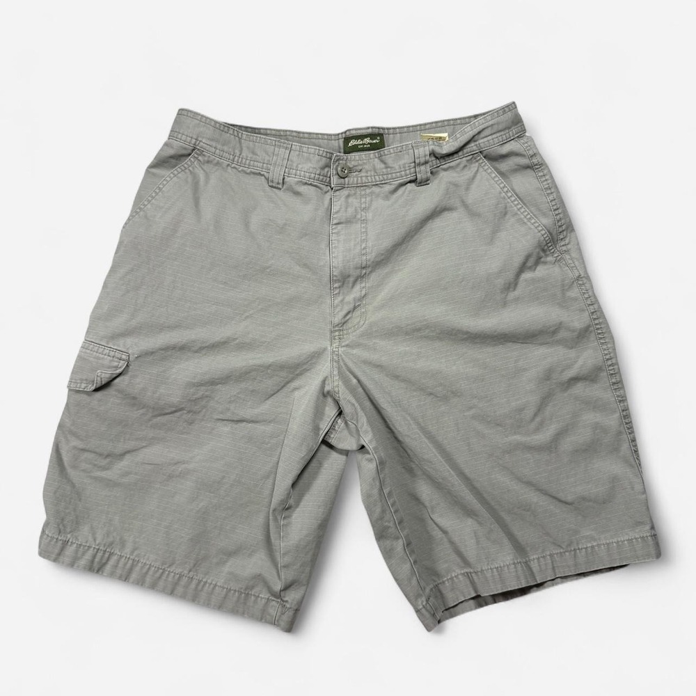 Vintage Eddie Bauer Gray Cotton Cargo Shorts size 34”